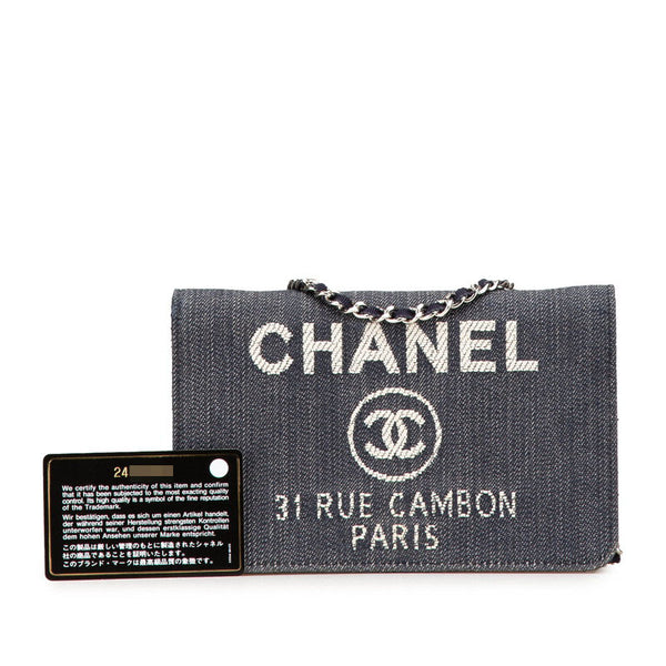 シャネル ドーヴィル チェーンウォレット A80795 ネイビー ホワイト デニム レザー レディース CHANEL 【中古】