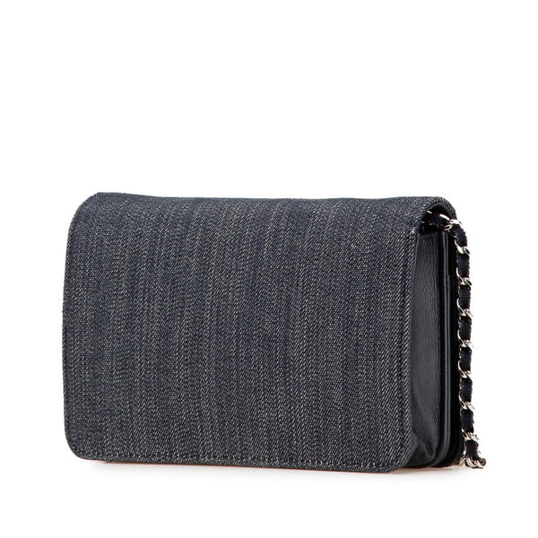 シャネル ドーヴィル チェーンウォレット A80795 ネイビー ホワイト デニム レザー レディース CHANEL 【中古】
