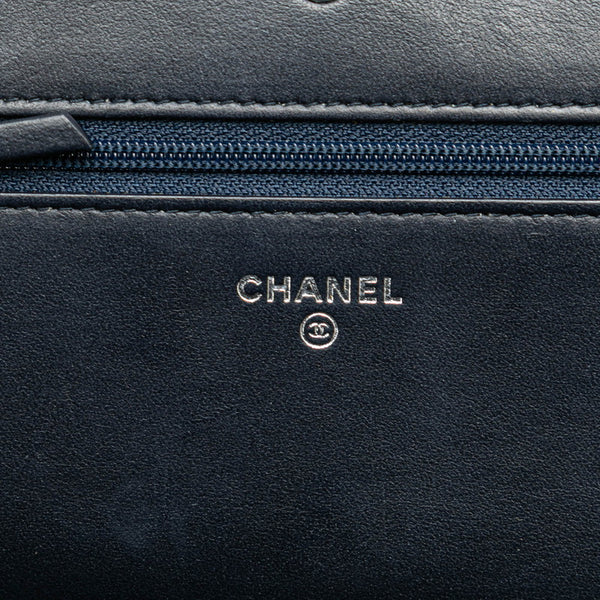 シャネル ドーヴィル チェーンウォレット A80795 ネイビー ホワイト デニム レザー レディース CHANEL 【中古】