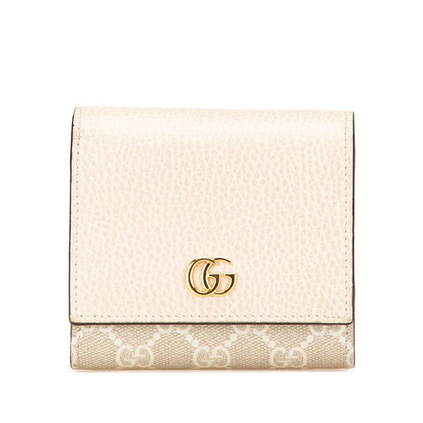 グッチ GGスプリーム ダブルG 二つ折り財布 598587 ホワイト グレー PVC レザー レディース GUCCI 【中古】