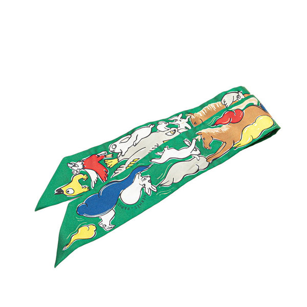 エルメス ツイリー Mille et Un Lapins 千と一のウサギ スカーフ グリーン マルチカラー シルク レディース HERMES 【中古】