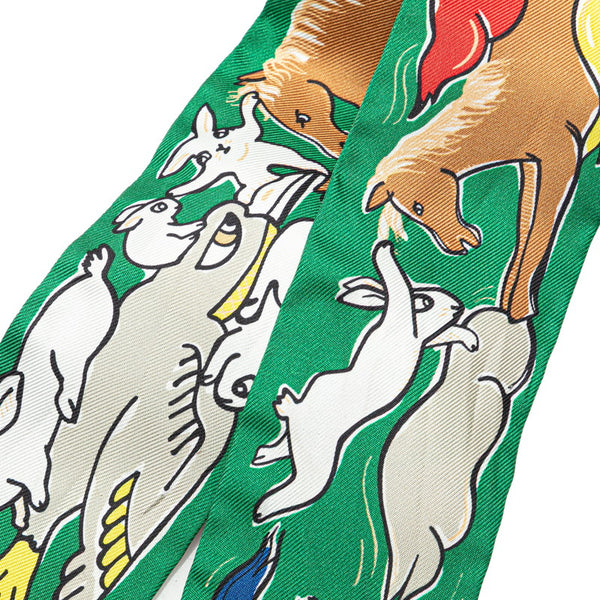 エルメス ツイリー Mille et Un Lapins 千と一のウサギ スカーフ グリーン マルチカラー シルク レディース HERMES 【中古】