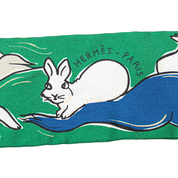 エルメス ツイリー Mille et Un Lapins 千と一のウサギ スカーフ グリーン マルチカラー シルク レディース HERMES 【中古】