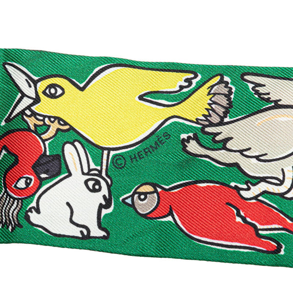 エルメス ツイリー Mille et Un Lapins 千と一のウサギ スカーフ グリーン マルチカラー シルク レディース HERMES 【中古】
