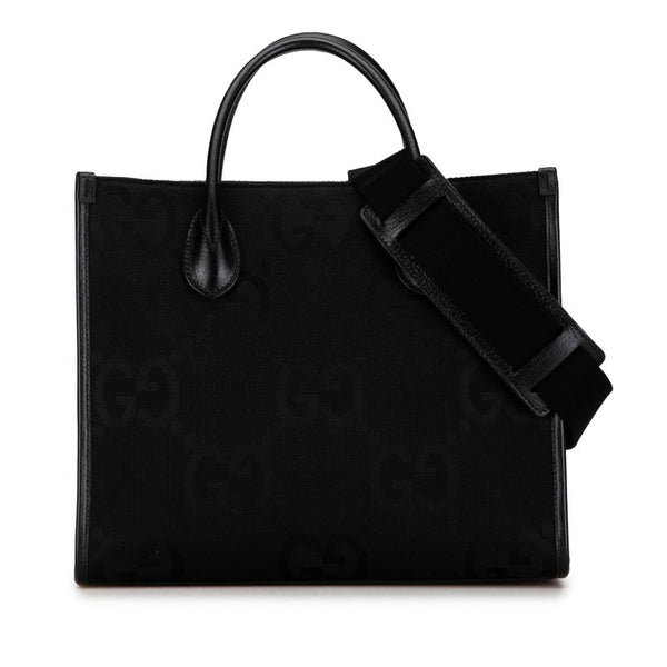 グッチ ジャンボGG トートバッグ ショルダーバッグ 2WAY 680956 ブラック キャンバス レザー レディース GUCCI 【中古】