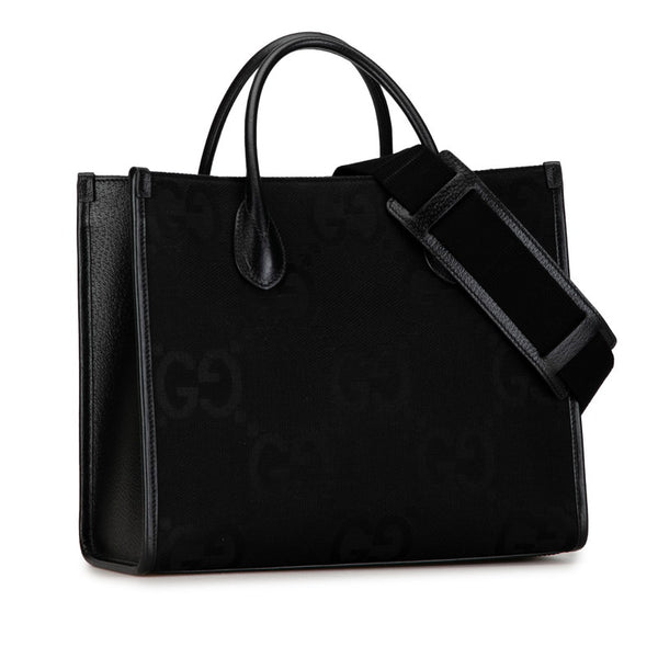 グッチ ジャンボGG トートバッグ ショルダーバッグ 2WAY 680956 ブラック キャンバス レザー レディース GUCCI 【中古】