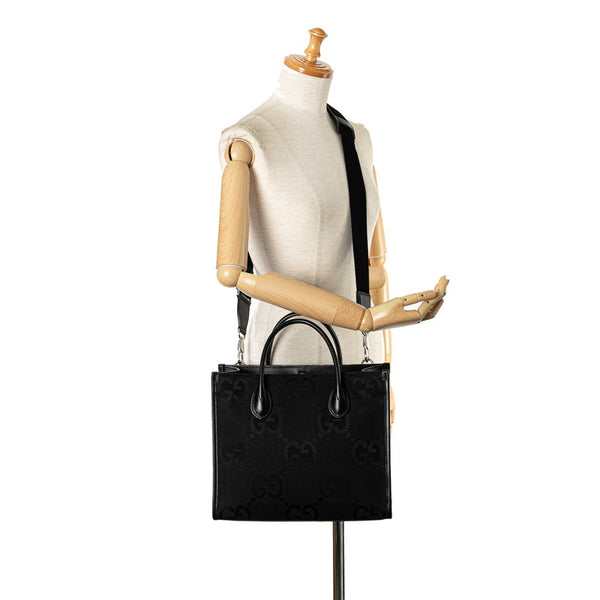 グッチ ジャンボGG トートバッグ ショルダーバッグ 2WAY 680956 ブラック キャンバス レザー レディース GUCCI 【中古】