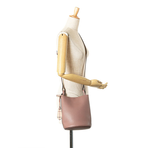 バーバリー 裏地チェック シャドーホース 斜め掛け ショルダーバッグ ピンクブラウン レザー レディース BURBERRY 【中古】