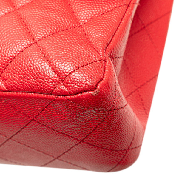 シャネル ココマーク マトラッセ25 ダブルフラップ チェーンショルダーバッグ レッド キャビアスキン レディース CHANEL 【中古】