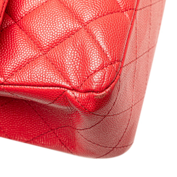 シャネル ココマーク マトラッセ25 ダブルフラップ チェーンショルダーバッグ レッド キャビアスキン レディース CHANEL 【中古】