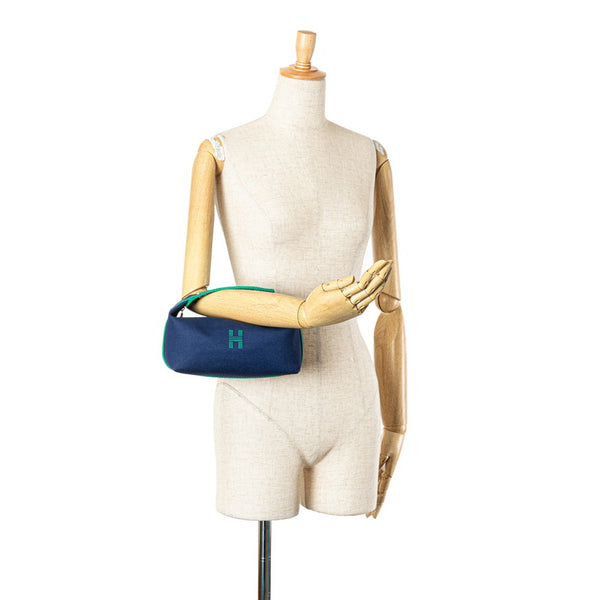 エルメス ブリッドアブラックPM ポーチ ハンドバッグ ネイビー グリーン コットン レディース HERMES 【中古】