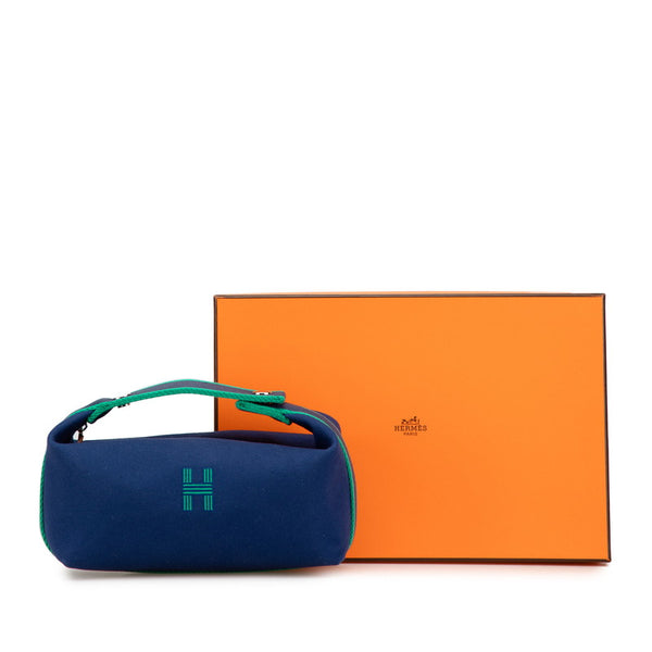 エルメス ブリッドアブラックPM ポーチ ハンドバッグ ネイビー グリーン コットン レディース HERMES 【中古】