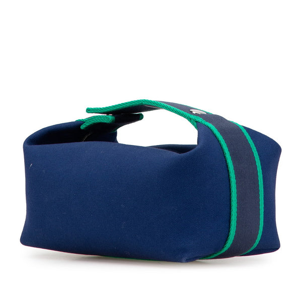 エルメス ブリッドアブラックPM ポーチ ハンドバッグ ネイビー グリーン コットン レディース HERMES 【中古】