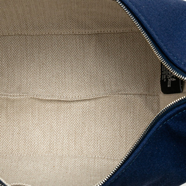 エルメス ブリッドアブラックPM ポーチ ハンドバッグ ネイビー グリーン コットン レディース HERMES 【中古】