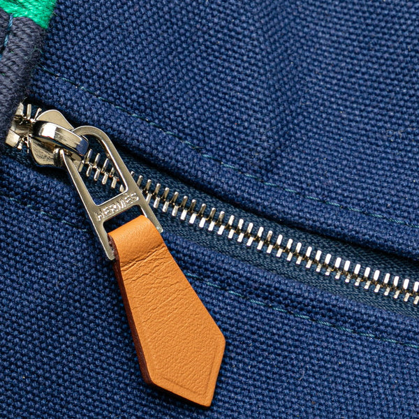 エルメス ブリッドアブラックPM ポーチ ハンドバッグ ネイビー グリーン コットン レディース HERMES 【中古】