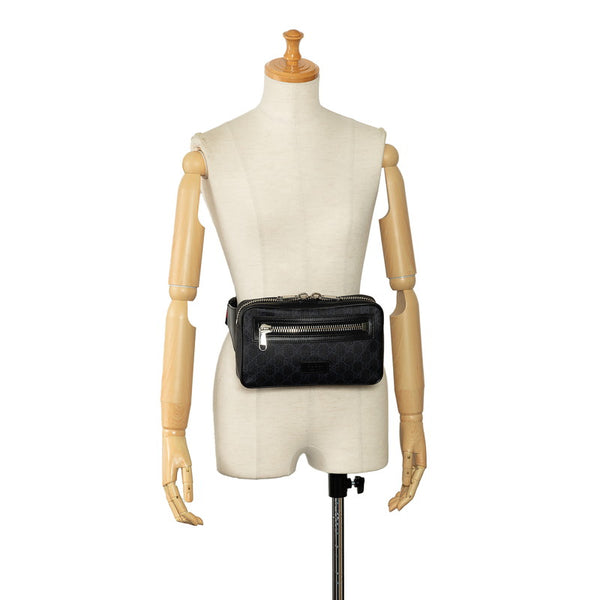 グッチ GGスプリーム ウエストバッグ ボディバッグ ベルトバッグ 474293 ブラック  PVC レザー メンズ GUCCI 【中古】