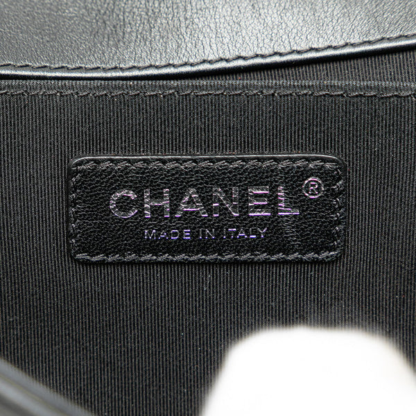 シャネル ボーイシャネル25  斜め掛け チェーン ショルダーバッグ ブラック ホワイト レザー ツイード レディース CHANEL 【中古】