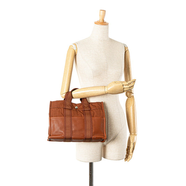 エルメス フールトゥPM ハーフレザー トートバッグ ブラウン キャンバス レザー レディース HERMES 【中古】