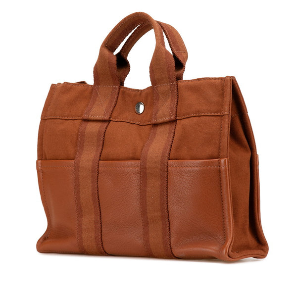 エルメス フールトゥPM ハーフレザー トートバッグ ブラウン キャンバス レザー レディース HERMES 【中古】