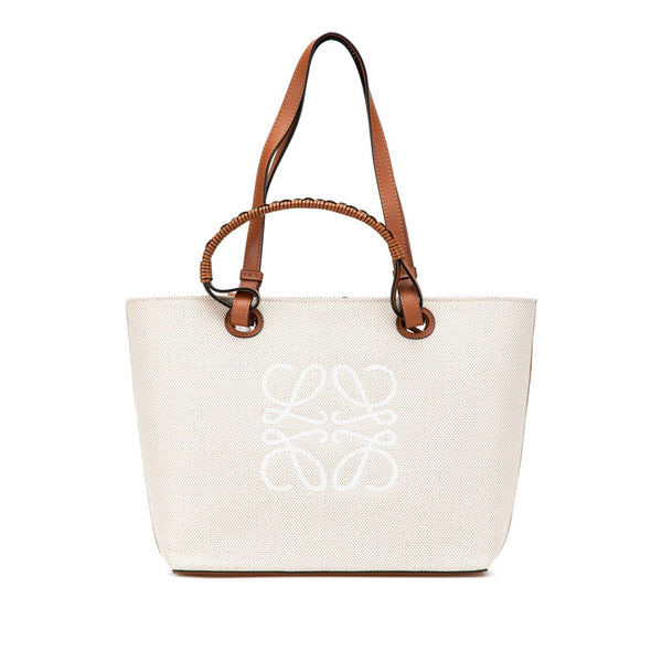 ロエベ アナグラム ハンドバッグ トートバッグ ベージュ ブラウン キャンバス レザー レディース LOEWE 【中古】