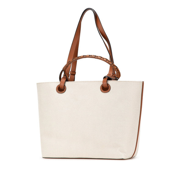 ロエベ アナグラム ハンドバッグ トートバッグ ベージュ ブラウン キャンバス レザー レディース LOEWE 【中古】