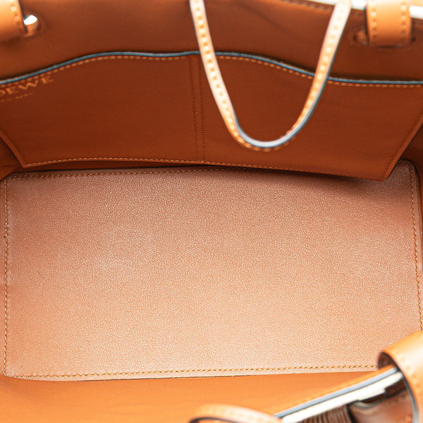 ロエベ アナグラム ハンドバッグ トートバッグ ベージュ ブラウン キャンバス レザー レディース LOEWE 【中古】