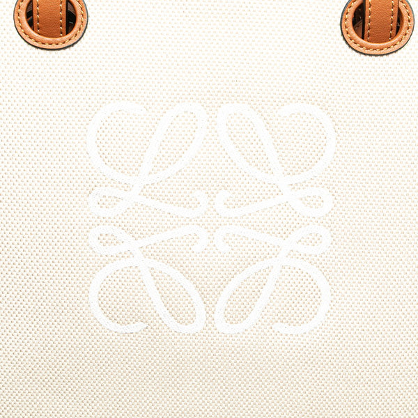 ロエベ アナグラム ハンドバッグ トートバッグ ベージュ ブラウン キャンバス レザー レディース LOEWE 【中古】