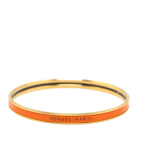 エルメス エマイユPM 七宝焼き バングル ブレスレット ゴールド オレンジ メッキ レディース HERMES 【中古】