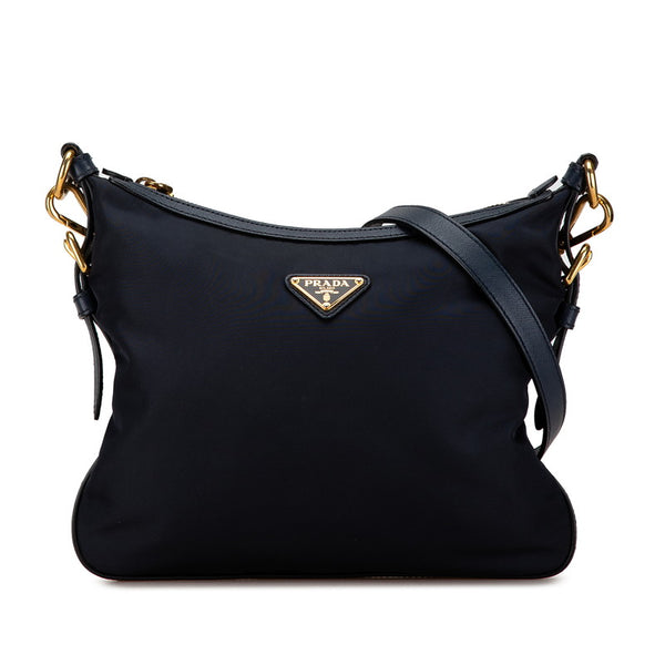 プラダ 三角ロゴプレート テスート 斜め掛け ショルダーバッグ ネイビー ナイロン レザー レディース PRADA 【中古】