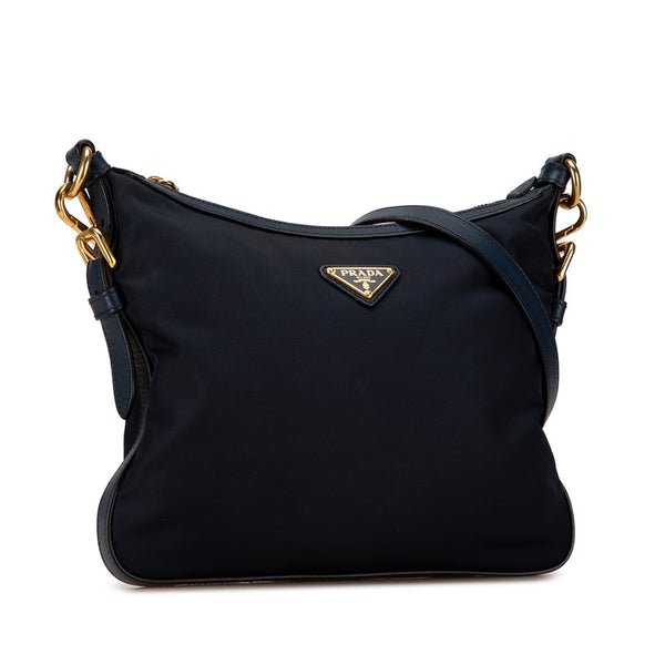 プラダ 三角ロゴプレート テスート 斜め掛け ショルダーバッグ ネイビー ナイロン レザー レディース PRADA 【中古】