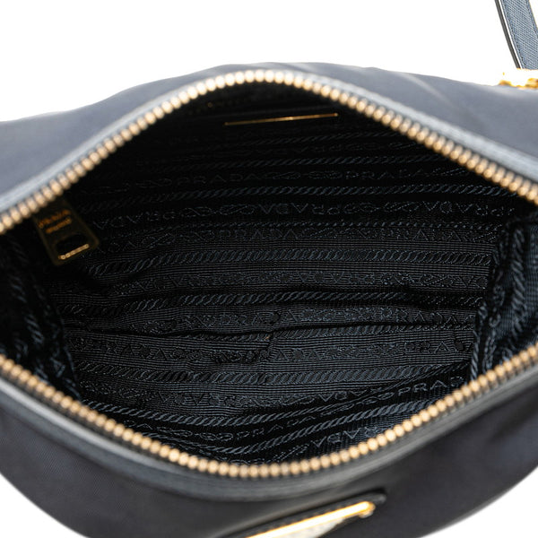 プラダ 三角ロゴプレート テスート 斜め掛け ショルダーバッグ ネイビー ナイロン レザー レディース PRADA 【中古】