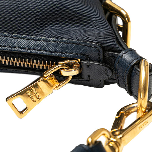 プラダ 三角ロゴプレート テスート 斜め掛け ショルダーバッグ ネイビー ナイロン レザー レディース PRADA 【中古】