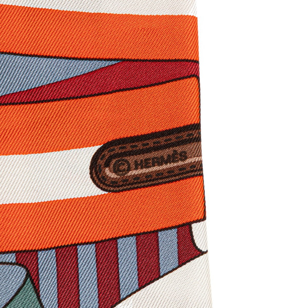 エルメス ツイリー ベルト モチーフ スカーフ ワインレッド ブラウン マルチカラー シルク レディース HERMES 【中古】