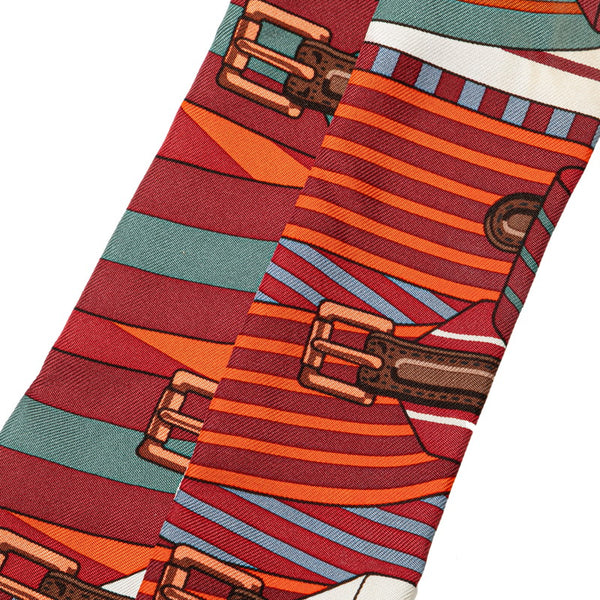 エルメス ツイリー ベルト モチーフ スカーフ ワインレッド ブラウン マルチカラー シルク レディース HERMES 【中古】