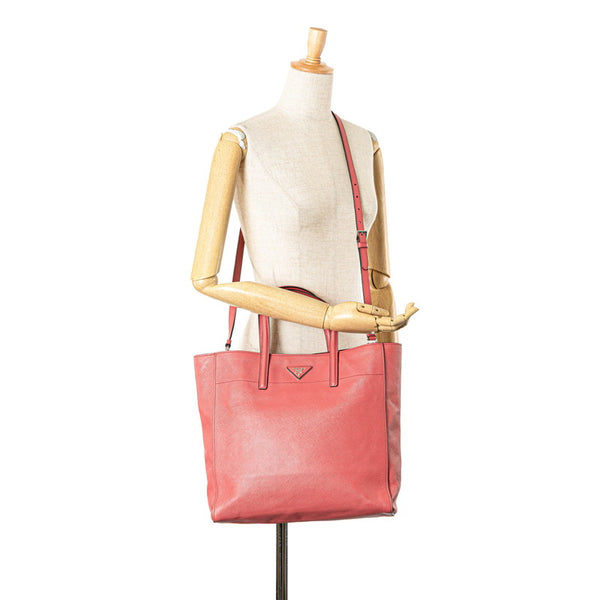 プラダ 三角ロゴプレート サフィアーノ ハンドバッグ ショルダーバッグ 2WAY BN2666 ピンク レザー レディース PRADA 【中古】