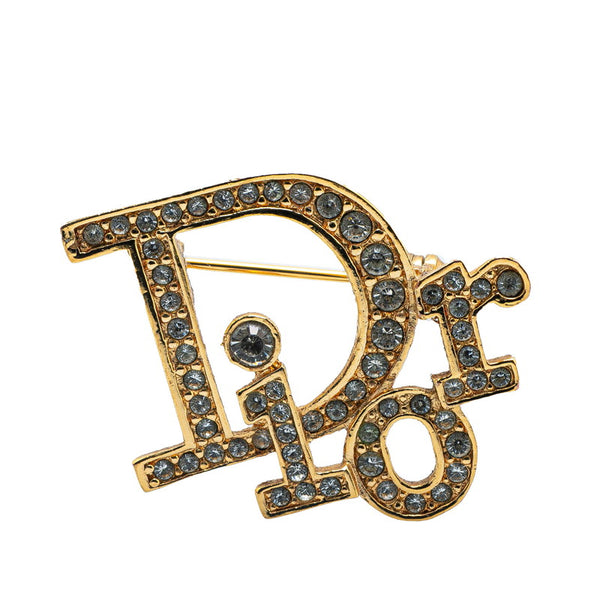ディオール ロゴ ラインストーン ブローチ ゴールド メッキ レディース Dior 【中古】