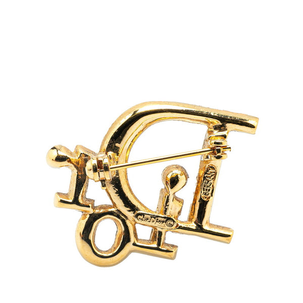 ディオール ロゴ ラインストーン ブローチ ゴールド メッキ レディース Dior 【中古】