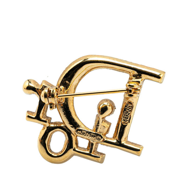 ディオール ロゴ ラインストーン ブローチ ゴールド メッキ レディース Dior 【中古】