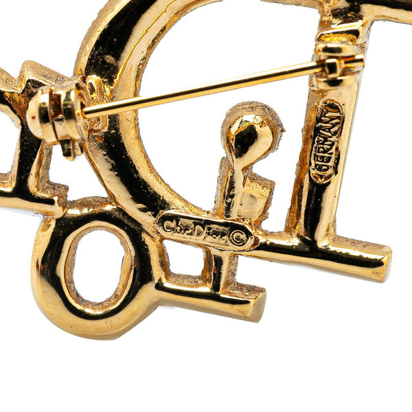 ディオール ロゴ ラインストーン ブローチ ゴールド メッキ レディース Dior 【中古】
