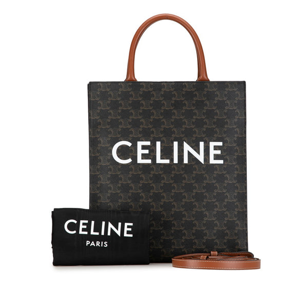 セリーヌ トリオンフ バーティカルカバ スモール トートバッグ ショルダーバッグ 2WAY ブラウン PVC レザー レディース CELINE 【中古】