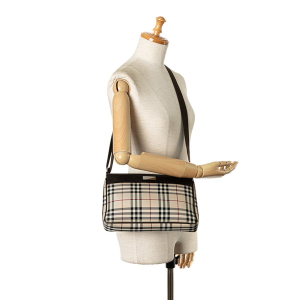 バーバリー ノヴァチェック 斜め掛け ショルダーバッグ べージュ ブラウン キャンバス レザー レディース BURBERRY 【中古】