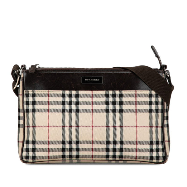 バーバリー ノヴァチェック 斜め掛け ショルダーバッグ べージュ ブラウン キャンバス レザー レディース BURBERRY 【中古】