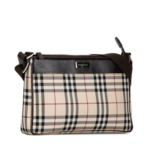バーバリー ノヴァチェック 斜め掛け ショルダーバッグ べージュ ブラウン キャンバス レザー レディース BURBERRY 【中古】