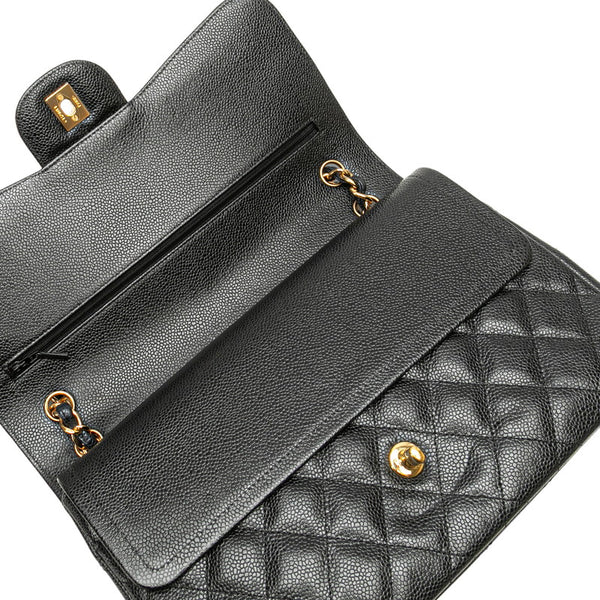 シャネル マトラッセ ココマーク ダブルフラップ チェーン ショルダーバッグ ブラック キャビアスキン レディース CHANEL 【中古】