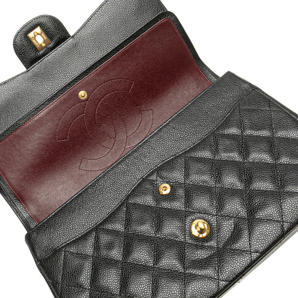 シャネル マトラッセ ココマーク ダブルフラップ チェーン ショルダーバッグ ブラック キャビアスキン レディース CHANEL 【中古】