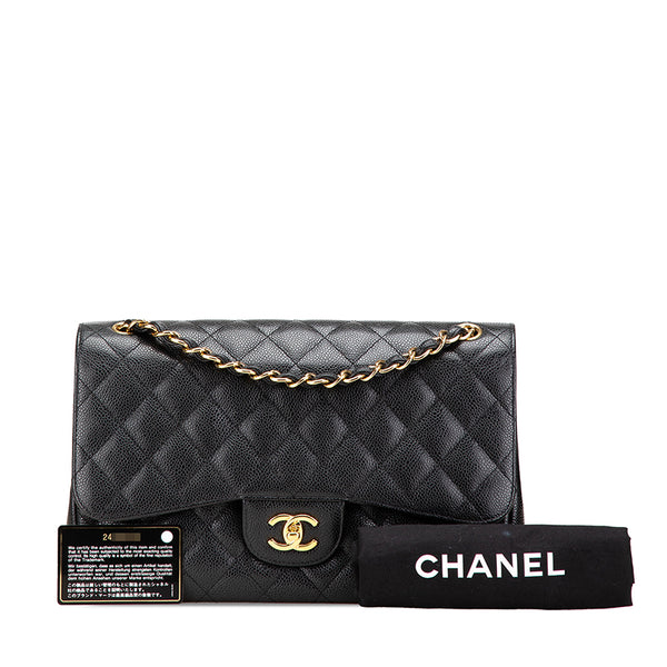 シャネル マトラッセ ココマーク ダブルフラップ チェーン ショルダーバッグ ブラック キャビアスキン レディース CHANEL 【中古】