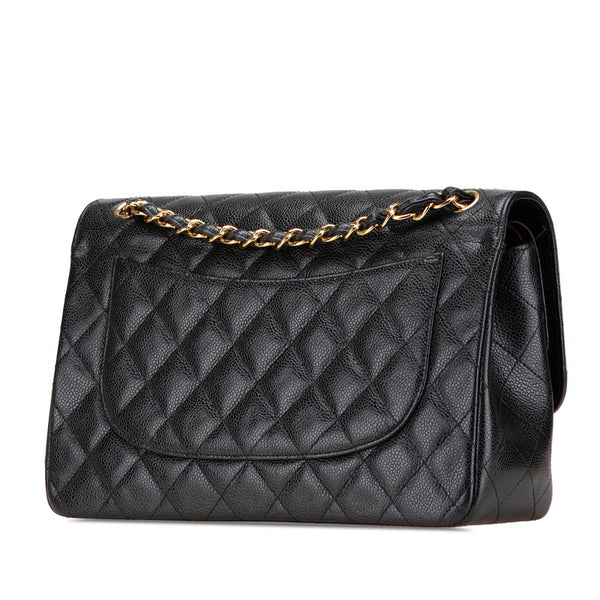 シャネル マトラッセ ココマーク ダブルフラップ チェーン ショルダーバッグ ブラック キャビアスキン レディース CHANEL 【中古】
