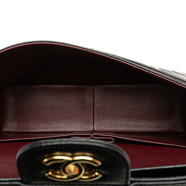 シャネル マトラッセ ココマーク ダブルフラップ チェーン ショルダーバッグ ブラック キャビアスキン レディース CHANEL 【中古】