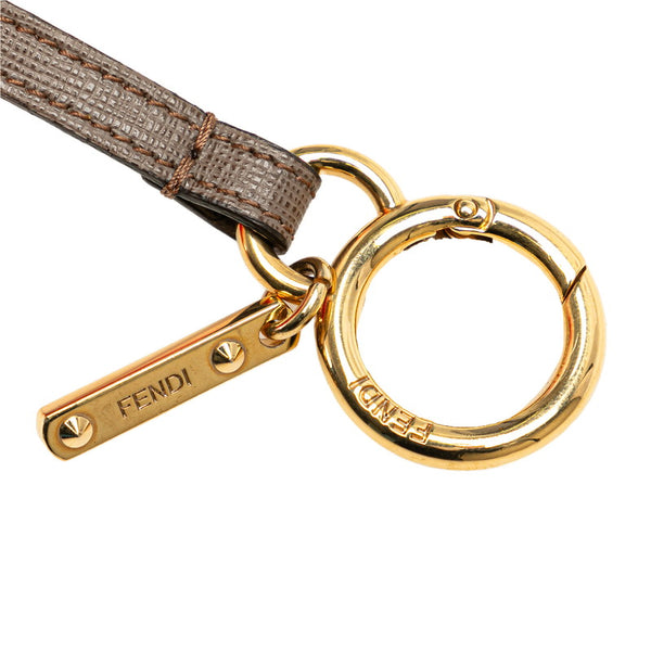 フェンディ ボンボン チャーム キーホルダー オレンジ ホワイト ファー レザー レディース FENDI 【中古】