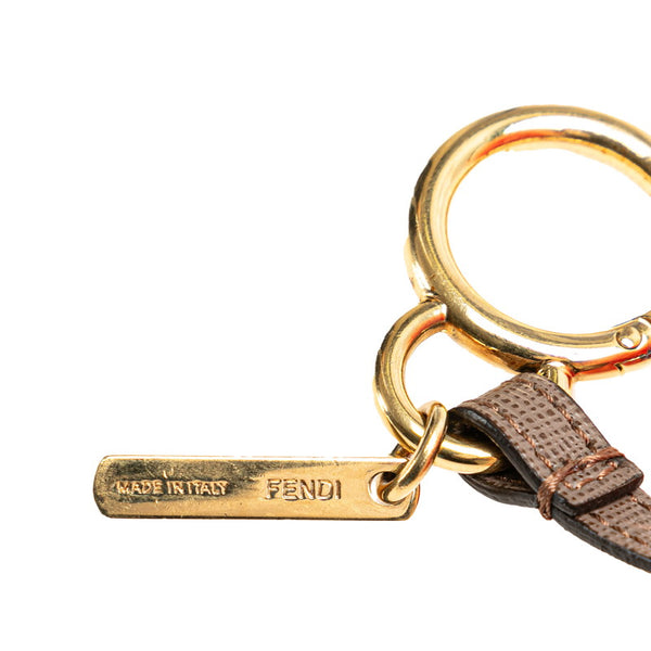 フェンディ ボンボン チャーム キーホルダー オレンジ ホワイト ファー レザー レディース FENDI 【中古】